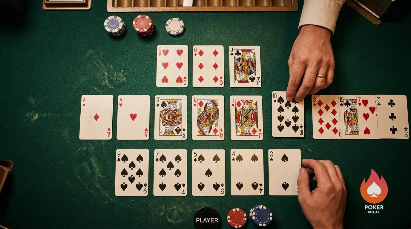Open-Face Chinese Poker table with front, middle and back hands