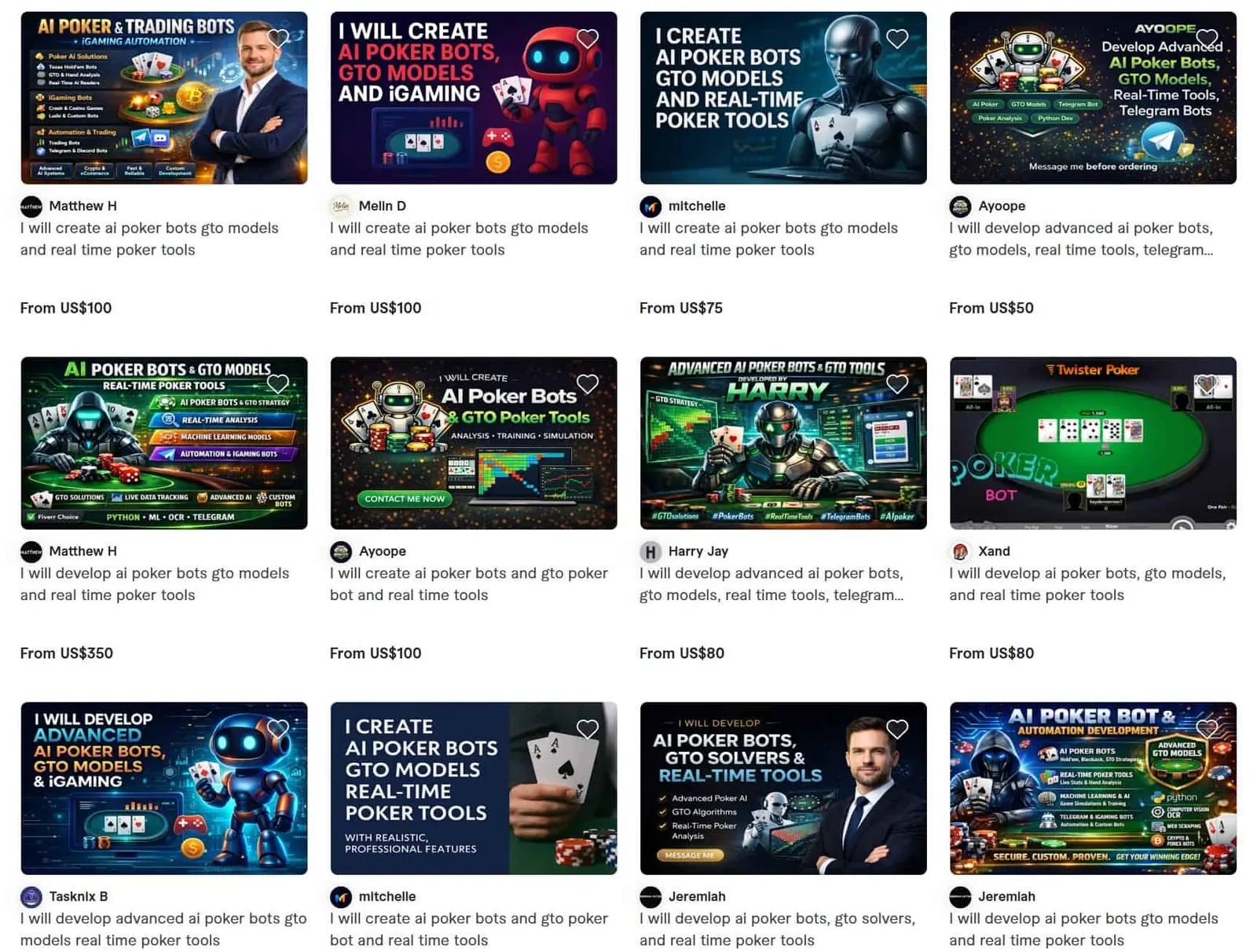 fake poker AI bots from fiverr