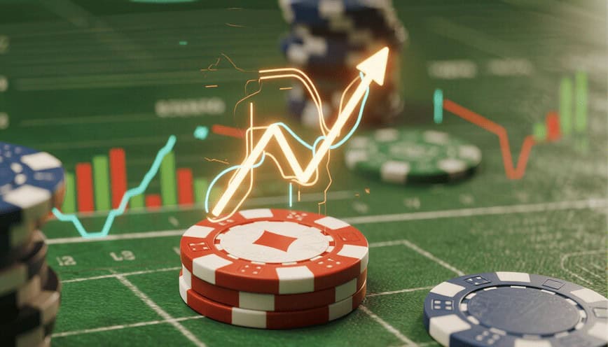 Online poker chip stack and rising profit chart representing poker bot performance review