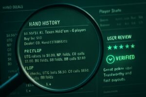 Verified user review of a poker bot with magnified hand history data and five-star rating