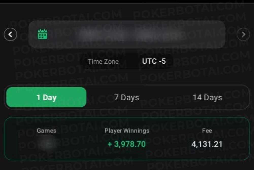 Datos del club ClubGG mostrando ganancia diaria del jugador de +3,978 con 4,131 en comisiones totales de mesa