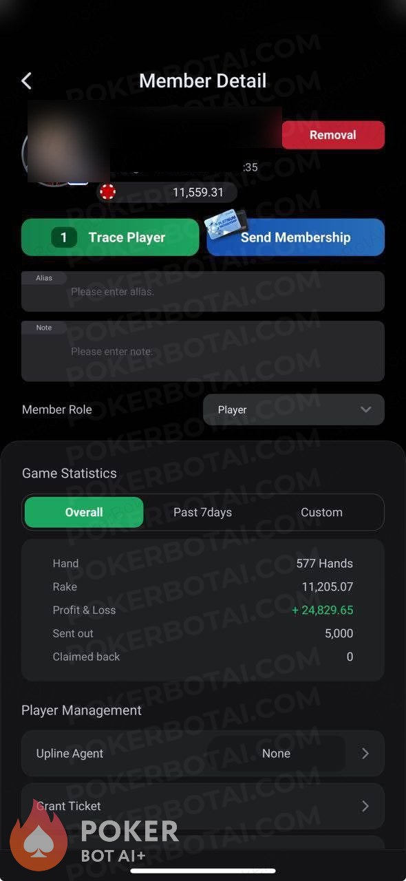 ClubGG bot — anonymized customer screenshot