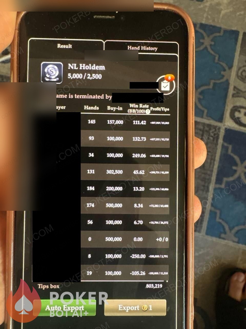 Pokerrrr 2 bot — anonymized customer screenshot