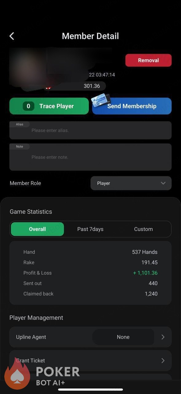 PPPoker bot — anonymized customer screenshot