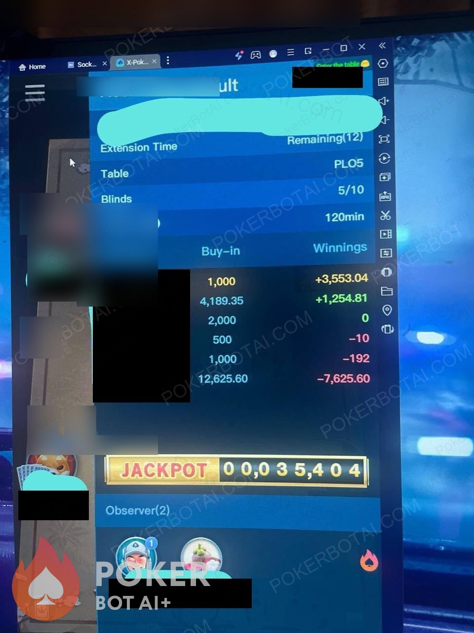 X-Poker bot — anonymized customer screenshot